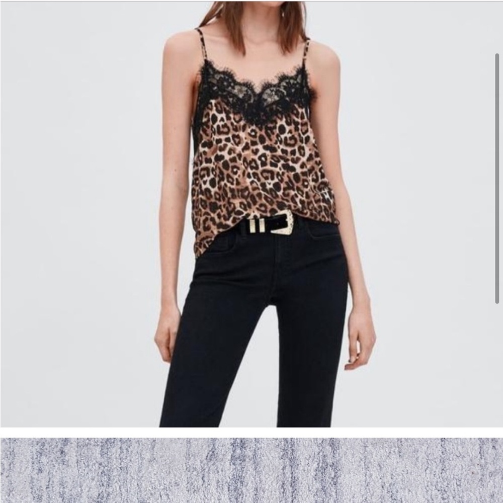 Zara basic leopard print lace cami NWT